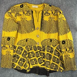 Yellow and Black Patterned Women's Jacket